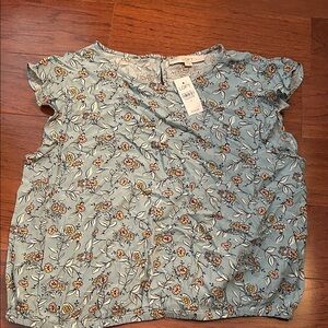 LOFT Floral Patterned Top in Blue and Yellow